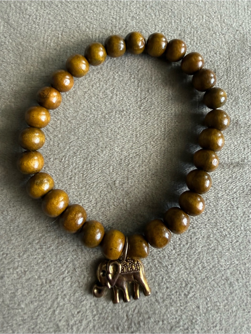 Women’s Olive Brown Beaded Bracelet with Elephant Charm - Picture 2 of 4